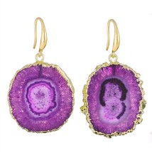 Irregular Druzy Stone Sunflower Drop Earrings for Women Reiki Healing Jewelry Pu - £9.15 GBP