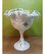 Fenton Silver Crest Footed Bowl Spanish Lace Pattern Hand Painted Signed... - £38.98 GBP