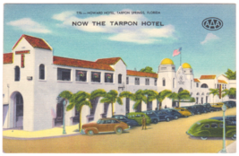 Vtg Postcard-Howard Hotel-Tarpon Hotel-Tarpon Springs FL-AAA-Old Cars-Linen-FL1 - £3.45 GBP