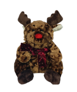 Fine Toy Brown Christmas Reindeer Moose Red Nose Bow Plush Stuffed Anima... - $38.90 CAD