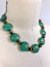 Vtg Venetian Green Aventurine Flat Glass Bead Necklace Filigree Caps + E... - $123.85