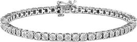 1.0 Cttw Diamond Round Faceted Bezel Tennis Bracelet Sterling Silver (I-J, I3) - £422.67 GBP