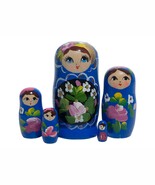 New Classic Dark Blue Art Nesting Doll 5pc  Tallest 4&quot;  100% Natural Lin... - €34,10 EUR