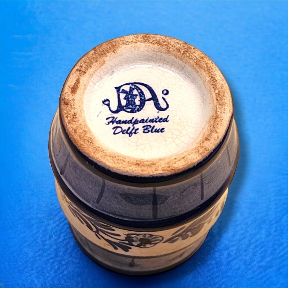 Vintage Signed Delft Blue Hand Painted Barrel Shaped Shot Glass Toothpick Holder Item image 3