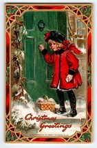 Girl Knocks At Front Door Raphael Tuck Christmas Postcard Bowley Unsigned 512 - £31.97 GBP