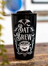 Gothic Wicca Sacred Bat Brew Magic Cauldron Ceramic Travel Coffee Mug Cup 12oz - £20.87 GBP