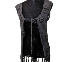Rebellion Again Black Boho Cottagecore Grunge  Crochet Fringe Vest Small... - £14.19 GBP