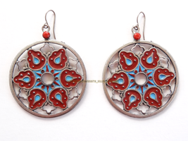 Red Blue Silver Sun Earrings flower aztec mexican dia muertos hoop jewel... - £3.98 GBP