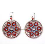 Red Blue Silver Sun Earrings flower aztec mexican dia muertos hoop jewel... - $5.00