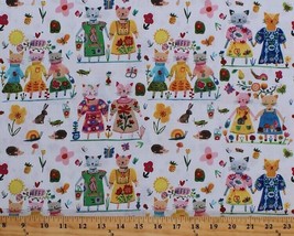 Cotton Cats Friends Animals Flowers Kids Cotton Fabric Print by the Yard D303.15 - £9.38 GBP