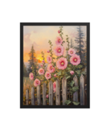 Oil Painting Cottagecore Pink Hollyhocks Painting - Romantic Floral Wall Art - $79.99 - $109.99