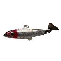 Vintage Metal Fish Shaped Fishing Lure Red and Silver Spinner Tail u - $8.99