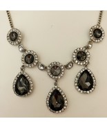 A &amp; A Statement Necklace Brown Crystal Rhinestone Teardrop Silver Chain ... - $61.27 CAD