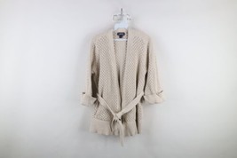 Vtg Lands End Womens PL Drifter Heavyweight Belted Knit Cardigan Sweater Beige - £45.91 GBP