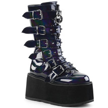 DEMONIA DAM225/BHG Punk Goth Buckle Strap Black Hologram Platform Mid Calf Boots - £89.87 GBP