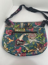 Sakroots Happy &amp; Free Peace Colorful Birds Sequins Cross Body Purse Read - $11.29