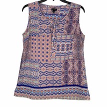 Talbots Women Tank Top Sleeveless Boho Mid Button Front Tie Multicolor Medium - £14.14 GBP