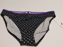 Nautica Swimwear Basic Fit Bikini Bottom Black Purple Trim Size 14 NWT M... - $22.76