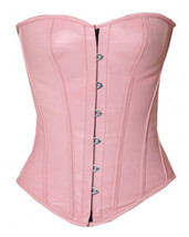 Overbust Bustier Full Steel Boned Spiral Victorian Gothic Pink Leather Corset - £43.14 GBP+