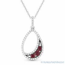 0.36 ct Round Cut Ruby &amp; Diamond Pave Pendant &amp; Necklace in 14k White Black Gold - £601.11 GBP