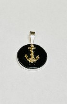 Sterling Silver &amp; 10 Kt Yellow Gold Anchor on Genuine Black Onyx Coin Pendant - £125.11 GBP