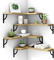 Canupdog Corner Floating Shelves Wall Mounted Set of 4, Wood Display Storage - £36.18 GBP