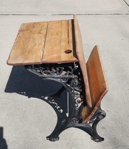 Antique Cast Iron Wood Folding School Desk Superior Automatic 31&quot; H x 24&quot; W - £88.44 GBP