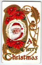 Santa Claus Christmas Postcard Saint Nick Gold Trimmed Embossed Poinsettias 79 - £8.83 GBP