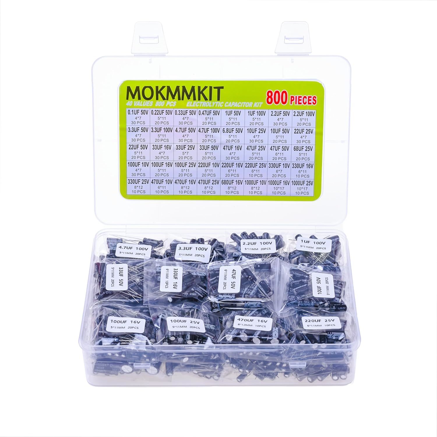 40 Values 800 Pieces, 0.1Uf-1000Uf, 10V 16V 25V 50V 100V, Electrolytic C... - $32.52