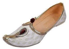 Mens Mojari sherwani jutti Indian Wedding Flat Shoes Cream &amp; Gold US siz... - £25.27 GBP