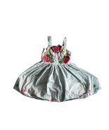 Mini Boden Girls Floral Embroidered Dress Blue Cotton Size 5-6Y - $30.58 CAD