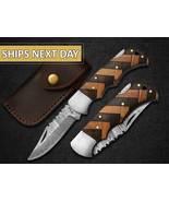 Handmade Damascus Pocket Knife Olive Wood Handle Birthday Gift Folding K... - $85.00