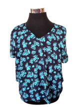 Juicy  Couture Top Women&#39;s Large Blue Teal Floral Black Pullover Cold Shoulder - £11.68 GBP