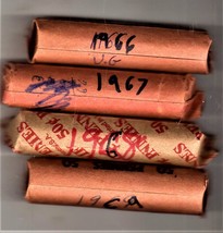 Lincoln Pennies Lot of 4 Coin Rolls of Vintage Pennies 1966, 1967, 1968, &amp;1969 - £6.17 GBP