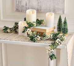 4&#39; Glistening Berry and Boxwood Garland by Valerie in White - £155.44 GBP