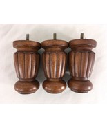 Set of 3 Vintage Carved Turned Solid Wood 5&quot; Furniture Screw On Legs - £22.94 GBP