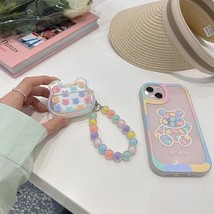 Lovely Cute Kawaii Bear AirPods Case With Round Bead Bracelet Chain, AirPod Pro  - £11.59 GBP