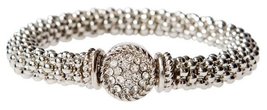 Silvertone Beaded Round Rhinestone Charm Stretch Bracelet (Silvertone) - $12.73