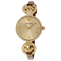 NWT Emporio Armani Women&#39;s Gianni AR1885 Brown Leather Quartz Watch - £160.76 GBP