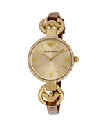 NWT Emporio Armani Women&#39;s Gianni AR1885 Brown Leather Quartz Watch - £160.56 GBP