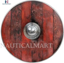 NauticalMart Aged Wood Viking Shield - SCA/LARP/Norse/Norway/Antique/Armor Red   - £202.16 GBP