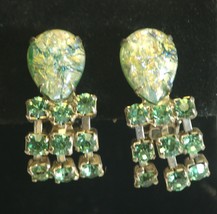 Teardrop Green Dangle Rhinestone Earrings Clip-On Vintage - £13.41 GBP