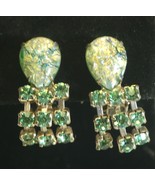Teardrop Green Dangle Rhinestone Earrings Clip-On Vintage - $16.82