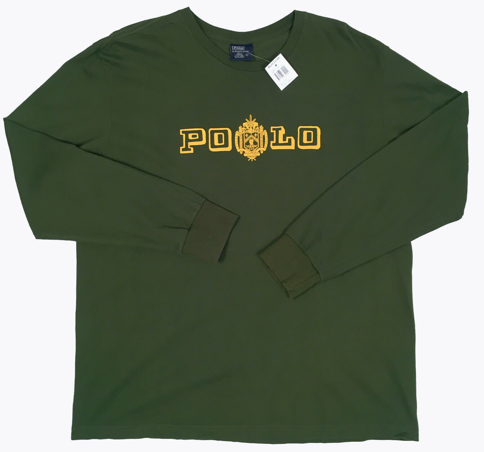 NEW VINTAGE Polo Ralph Lauren T Shirt!  Green  Crest  Long Sleeve  USA FABRIC - £31.46 GBP