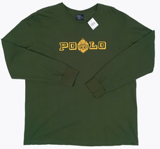 New Vintage Polo Ralph Lauren T Shirt! Green Crest Long Sleeve Usa Fabric - £31.44 GBP