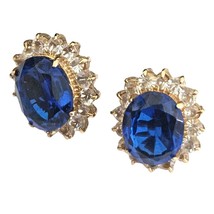 Blue Spinel Faux Saphine &amp; Rhinestone Oval Earrings - £8.69 GBP