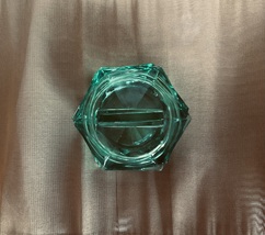 VINTAGE SIX SIDED GREEN ART DECO STYLE COVERED BOUDOIR JAR - $35.00
