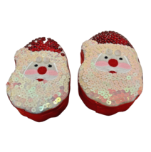 Vintage Satin and Sequinned Santa Claus Trinket Boxes 5.5x4x1.5&quot; Lot of 2 - $14.58