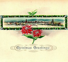 Christmas Greetings Pointsettia  Silver Highlights Embossed 1910s Postcard - £7.06 GBP