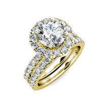 2.15 CT FOREVER ONE MOISSANITE ROUND MICRO PAVE HALO WEDDING SET RING - $2,108.70